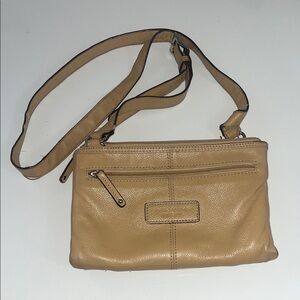 Tignanello Tan Pebbled Leather Multi-Pocketed Crossbody Bag